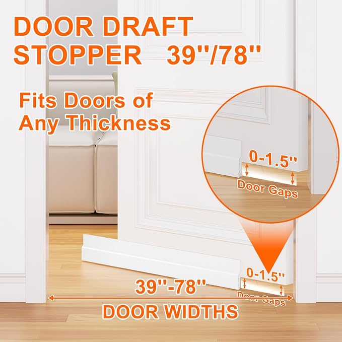 Door Draft Stopper for Bottom of Door, Adjustable Weather Stripping Door Seal - Image 4