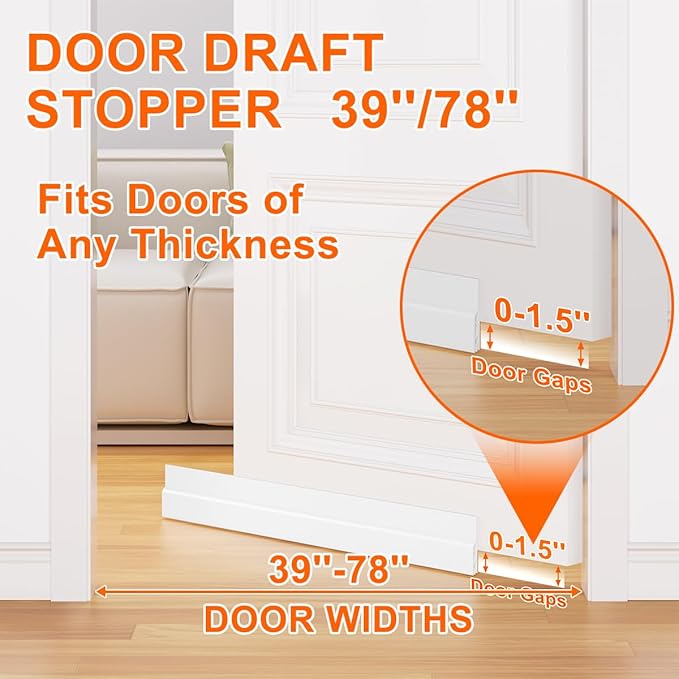 Door Draft Stopper for Bottom of Door, Adjustable Weather Stripping Door Seal - Image 4