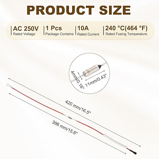 MECCANIXITY Universal Rice Cooker Temperature Fuse, 240°C 10A 250V Metal Thermal Fuse with Terminal and Ring Terminal Fiberglass Sleeving for Electric Pressure Cooker Repair Part