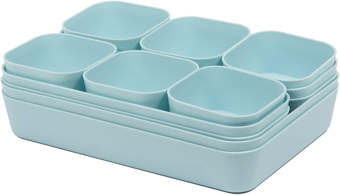 Set Of 12 Blue Color Plastic Desk Drawer Organizers - Image 4