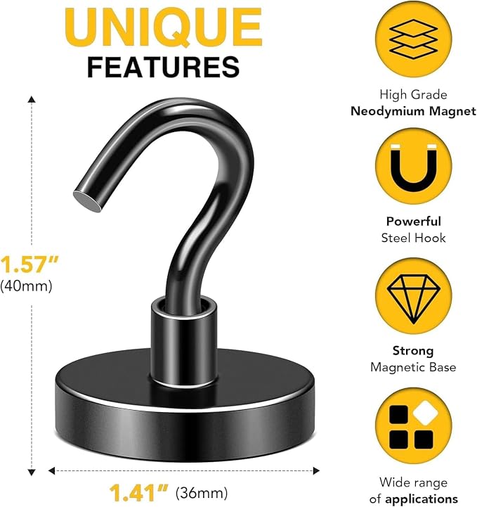 DIYMAG Magnetic Hooks 20pcs 170lbs Cruise Essentials 2026 Magnet Hook Black - Image 2