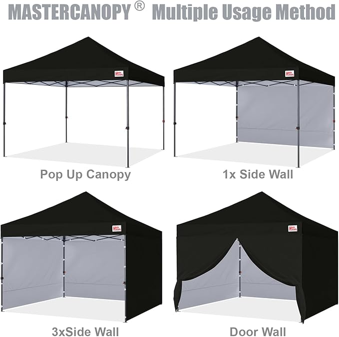 MASTERCANOPY Heavy Duty Pop-up Canopy Tent with Sidewalls (8x8,Black)