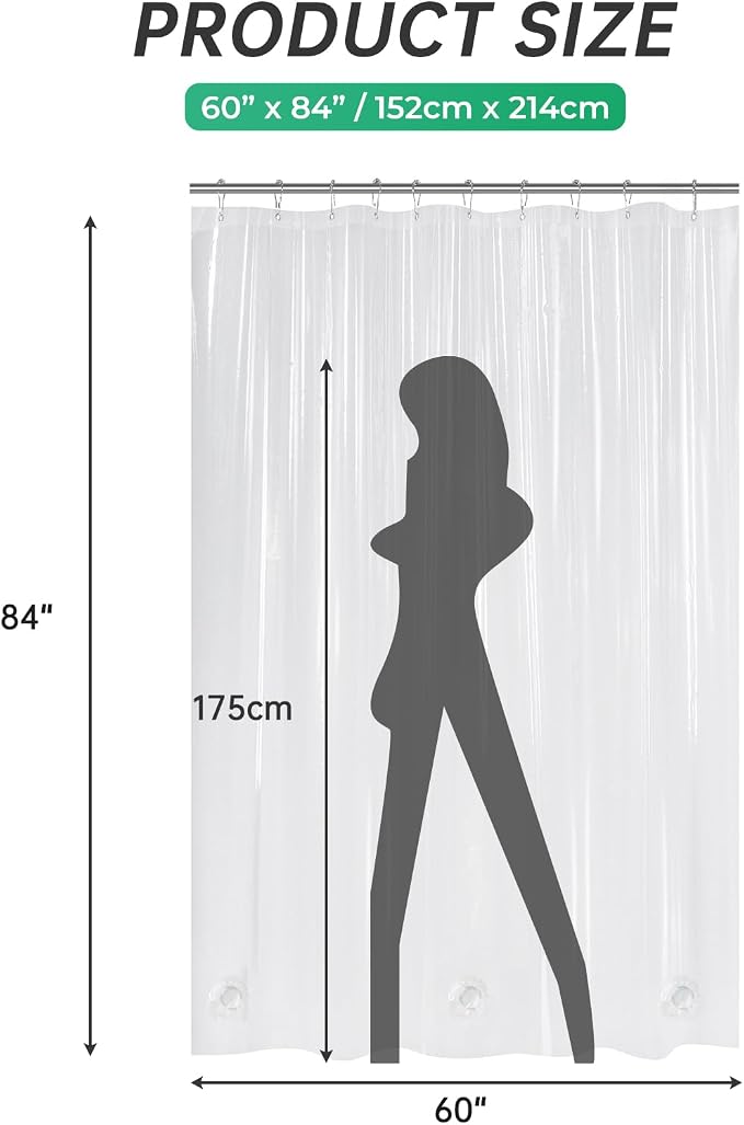 AmazerBath Long Stall Shower Curtain 60x84 Inches, Premium PEVA Heavy Duty - Image 2