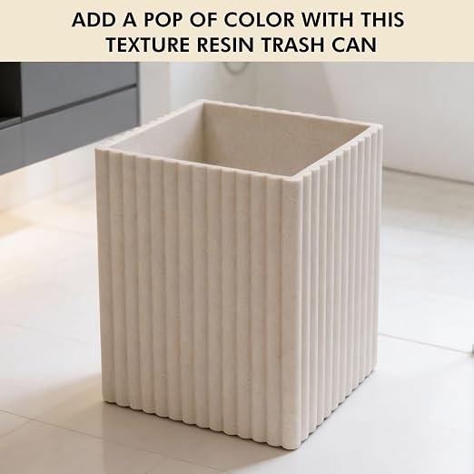 Beige Luxury Stone Bathroom Trash Can, Modern Bathroom Office Trash Can - Image 4
