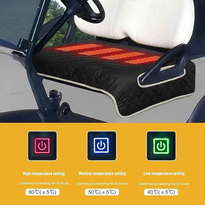 Universal Heated Golf Cart Seat Cover - Waterproof Golf Cart Heater Accessory w/ 4-Zone Warmth, 3 Heat Levels, USB/Type-C & 12V Plug for EZGO/Yamaha/Club Car (Brown)