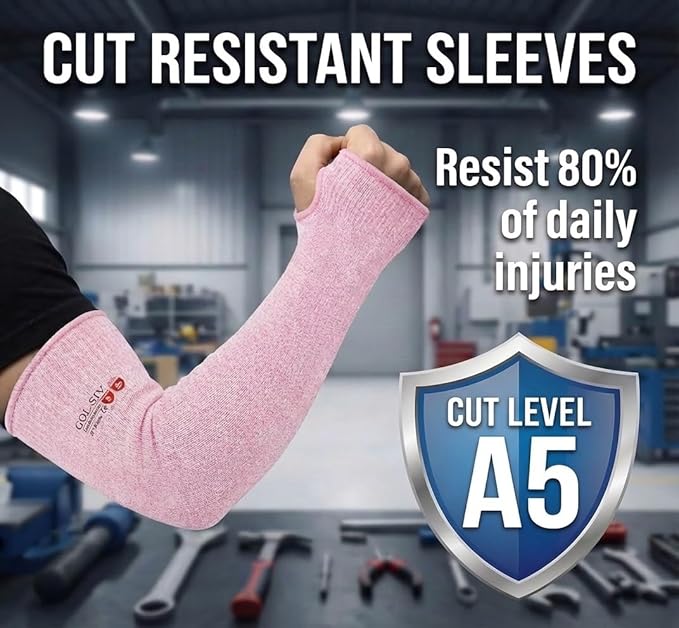 Arm Protectors For Thin Skin And Bruising, Cut Resistant Sleeves For Men Women, A5 Level Farmer Sleeve For Gardening (Grey & Pink, 17.7 In - 2pairs)