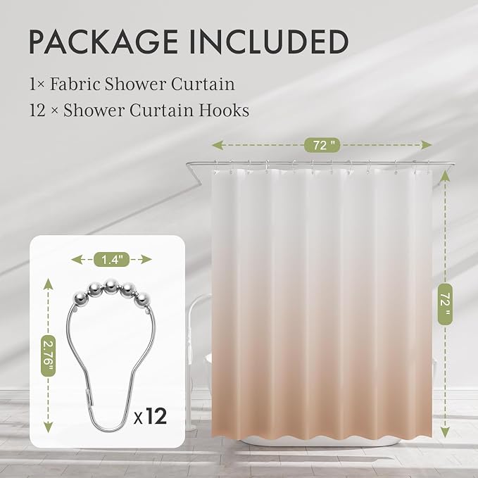AmazerBath Fabric Shower Curtain, Cloth Khaki Shower Curtain Set - Image 2