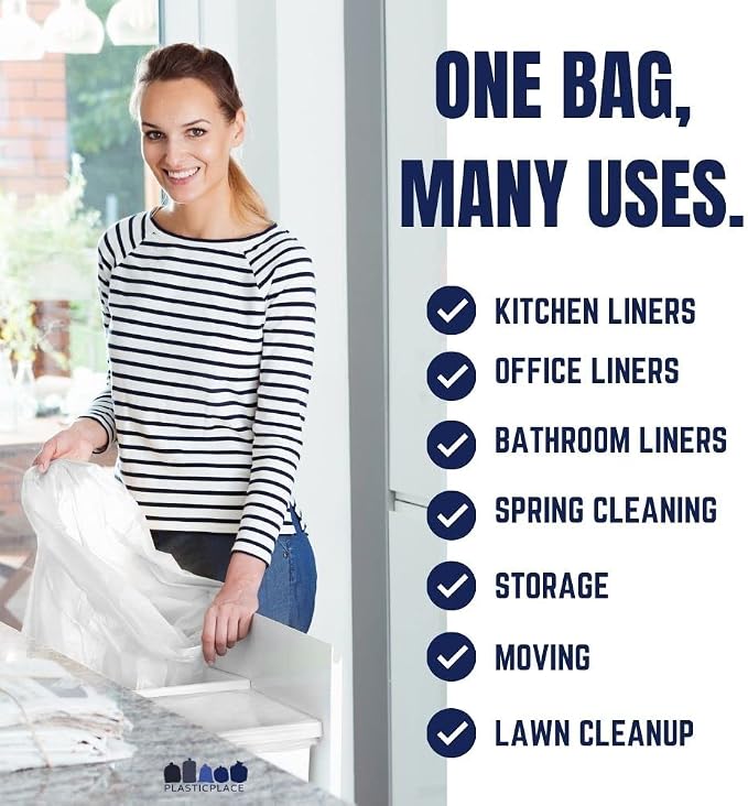 Plasticplace 20-30 Gallon Trash Bags │ 0.7 Mil │ White Garbage Can Liners │ 30" - Image 3
