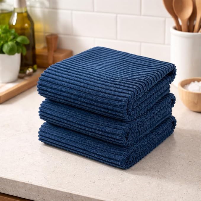 Royal Navy Blue Kitchen Hand Dish Towels, 100% Cotton - Image 2
