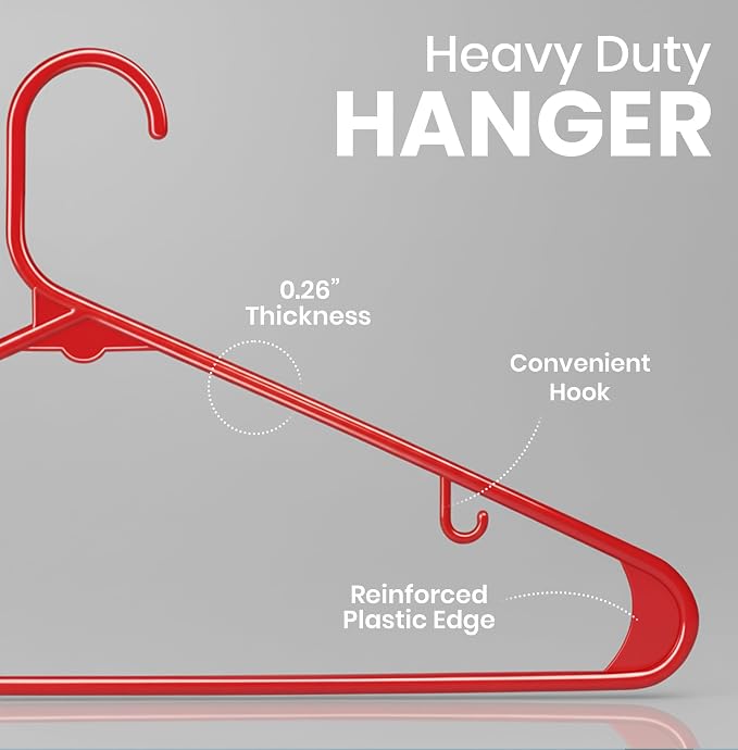 Utopia Home Plastic Hangers 50 Pack – Built-in Strap Hooks Red | Space saving | - Image 2
