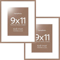 Homeforia 9x11 Mocha Frame, High End Metal 9 x 11 Picture Frames with Mat 6 by 8 inch Photo, 9by11 Thin Poster Frame Matted to 6x8 Print, 11x9 Wall or Tabletop Frame, Tempered Glass, Wall Kit, Set of 2