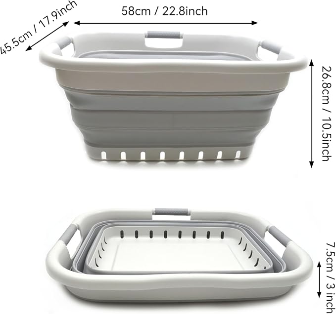 SAMMART 41L Set of 2 Collapsible 3 Handled Plastic Laundry Basket-Foldable Pop - Image 4