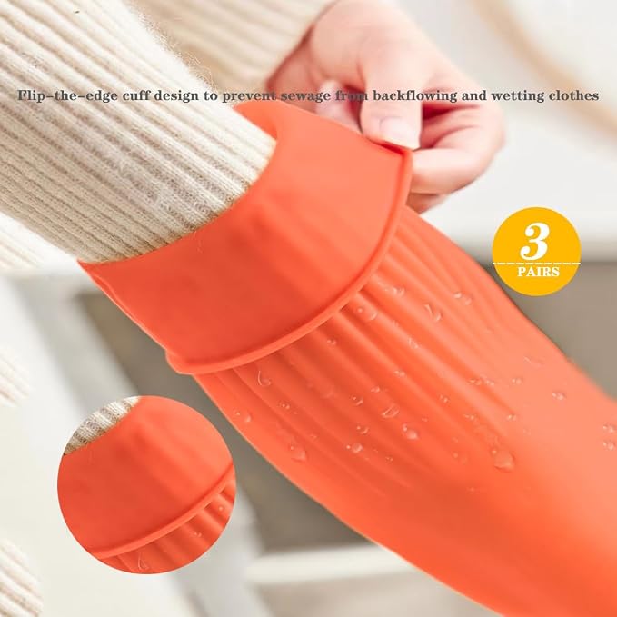 3 Pairs Household Extra Long Kitchen Gloves - Image 4