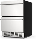 24 Inch Under Counter Double Drawer Fridge,Two Drawer Refrigerator Indoor Beverage Refrigerator, Stainless Steel Beverage Fridge for Home & Commercial Use (Foam Door)