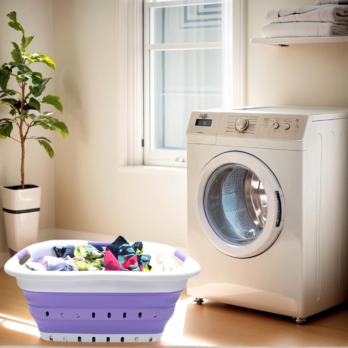 SAMMART 41L Set of 2 Collapsible 3 Handled Plastic Laundry Basket-Foldable Pop - Image 5