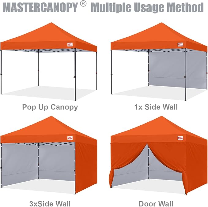 MASTERCANOPY Heavy Duty Pop-up Canopy Tent with Sidewalls (10x10,Orange)