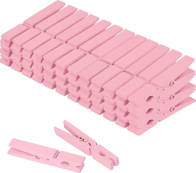 Colored Clothes pins 2.9inch 50PCS Pink, Colorful ClothesPins Wooden Clips by WAENLIR