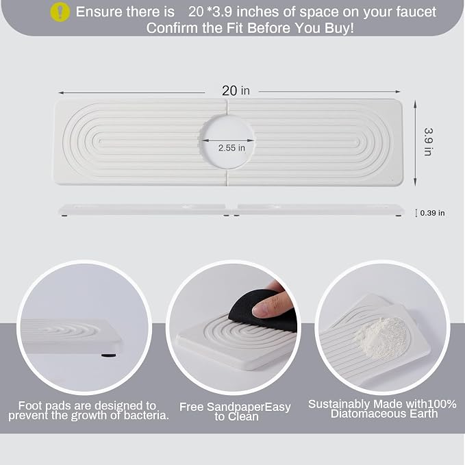 Diatomite Kitchen Faucet Mat 20in Water Absorbing Stone Tray - Image 2