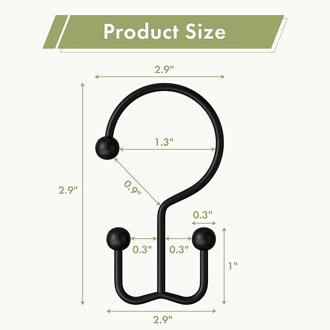 Amazer Black Shower Curtain Hooks, Rust-Resistant Metal Shower Hooks Shower - Image 2