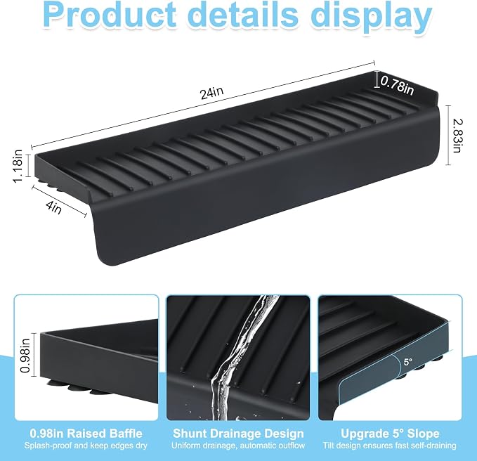 Silicone Sink Edge Protectors 4" x 24", Upgrade Kitchen Sink Splash Guards - Image 2