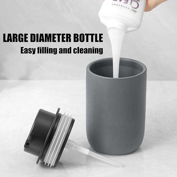 Ceramic Pump Bottle Refillable Lotion Soap Dispenser 12oz Grey 2 Pack | Matte - Image 5