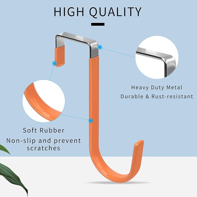 FYY Over the Door Hooks, Single-Hanger 4 Pack, Fits Doors 1 3/8" Orange | Heavy - Image 3