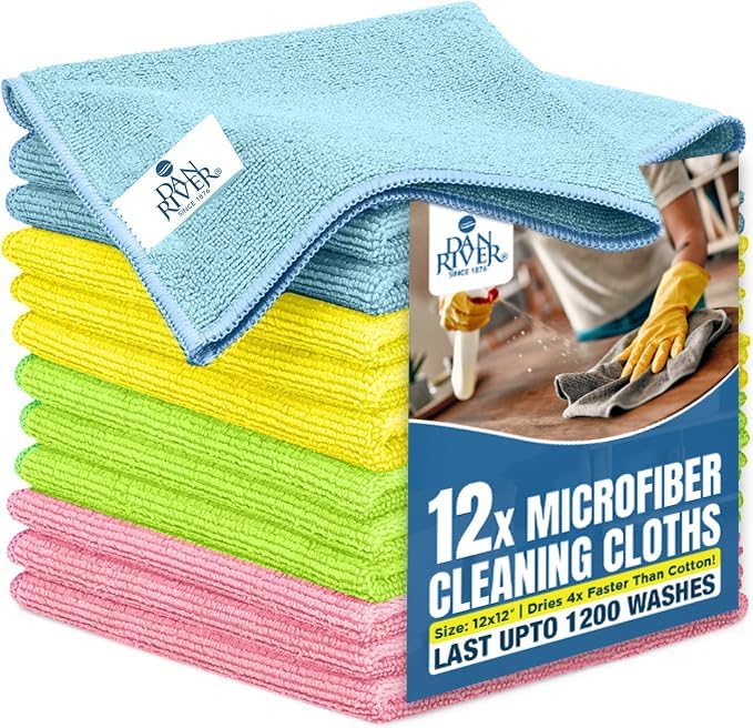 DAN RIVER 12-Pack Microfiber Towels – Ultra Absorbent, Lint-Free & Streak-Free by DanRiver
