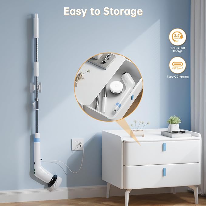 PUFTEM Electric Spin Scrubber, Cordless Shower Scrubber, Adjustable Handle | - Image 7