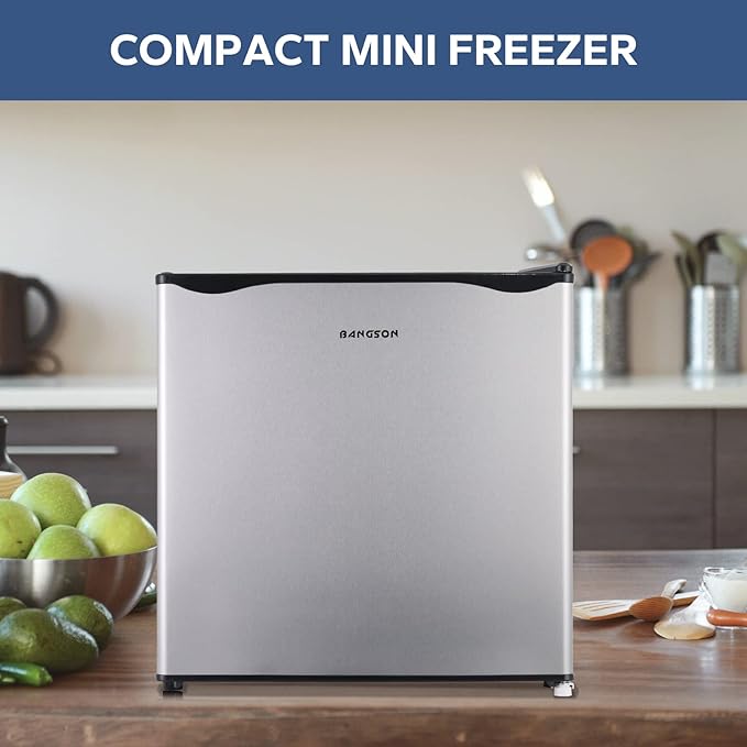 BANGSON Upright Freezer,1.1Cu.ft Mini Freezer with Removable Shelf, Single Door Compact Freezer for Home, Kitchen, Office, Apartment(Silver)