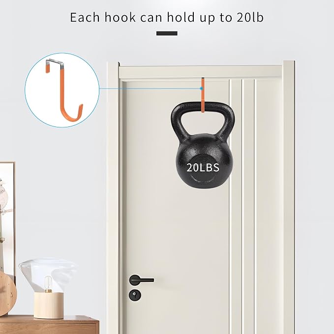 FYY Over the Door Hooks, Single-Hanger 4 Pack, Fits Doors 1 3/8" Orange | Heavy - Image 4