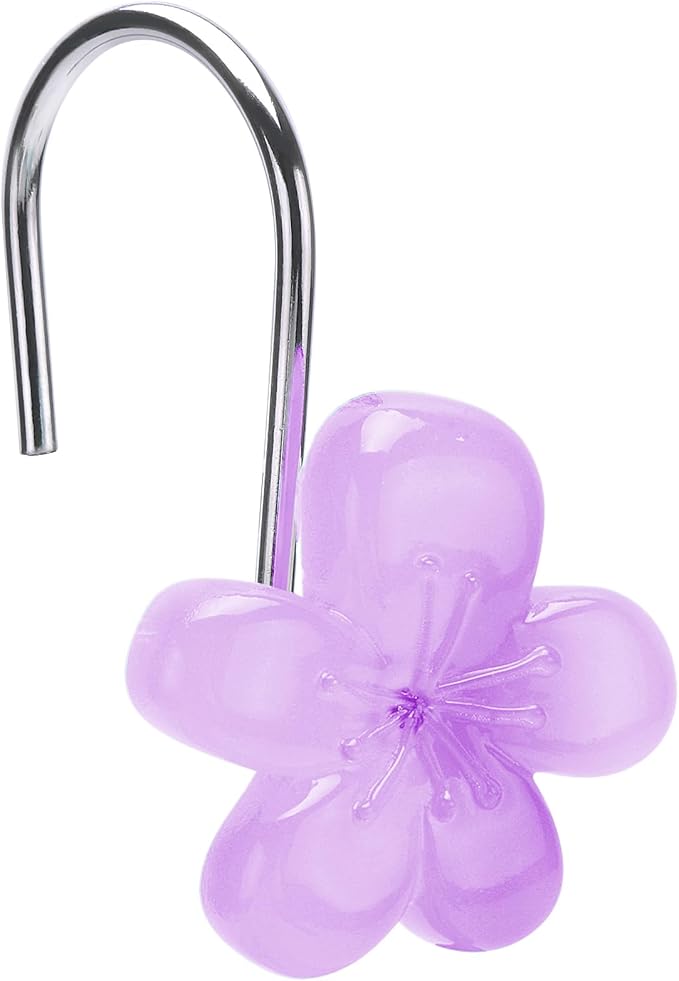 Cute Flower Shower Curtain Hooks, Glow in The Dark, Pretty Floral Themed by SIMPLE+CLEVER+HOMES+365