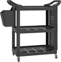 HOMCOM 3 Tier Utility Cart on Wheels, Rolling Tool Storage with Pegboards and Bucket, 200 LBS Load Capacity Plastic Service Cart for Garage, Warehouse, Workshop, Black