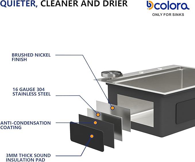 Dcolora 28 Inch Workstation Kitchen Sink with Cup Washer, Drop In Luxury Large Single Bowl, 304 Stainless Steel Heavy Duty 16 Gauge, 5 In 1 Valued Accessories #DC-TW258007S