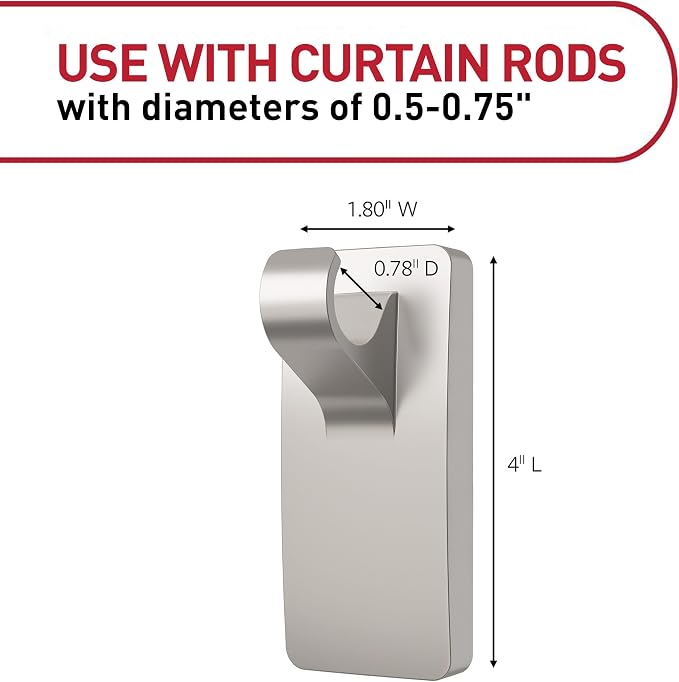 Command Medium Satin Nickel Curtain Rod Hooks, 2 Hooks, 4 Strips | No Drilling - Image 2
