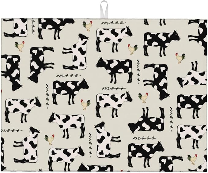 Cute Farm Cows Dish Drying Mat For Kitchen Counter, Super Absorbent Microfiber by indokyeyqaz