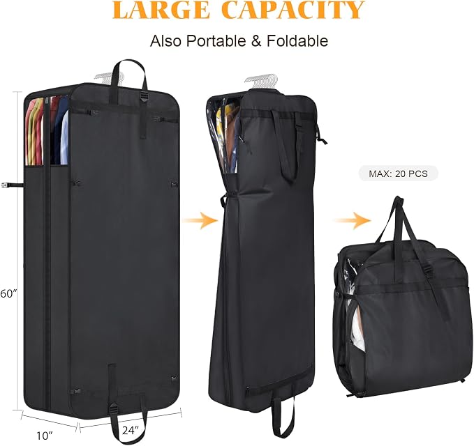 Univivi Garment Bag for Moving, Heavy Duty Suit Bag, 60 Inch, Non-woven Fabric - Image 2