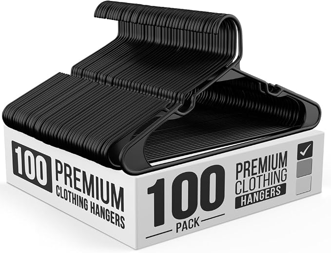 100 Pack Adult Plastic Hanger for Shirt Pants Coats Dresses Skirts Suits Jackets by OurModernSpace
