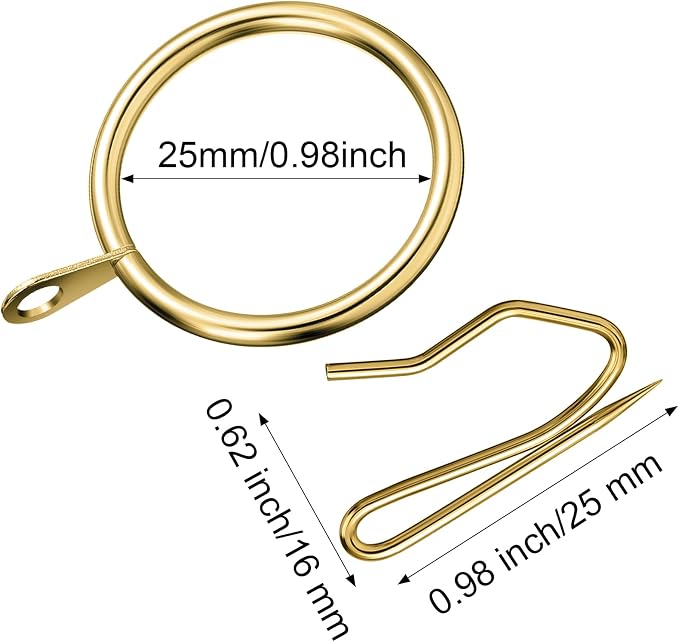 Hotop 60 Pcs 0.98 Inch Curtain Ring and 60 Pcs Pin Hook, 0.98/1.26/1.5/1.65 - Image 2
