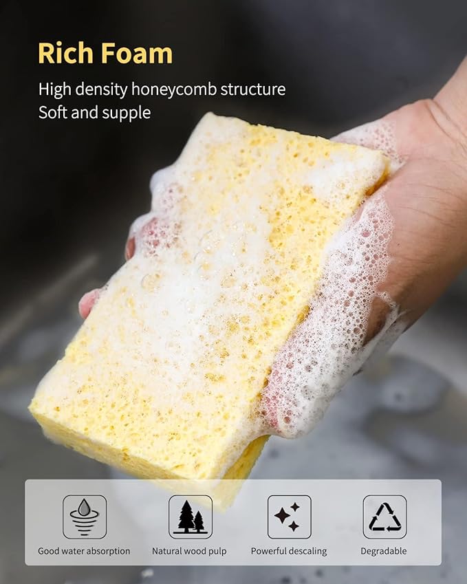 6 Pack Green Cellulose Scrub Sponges Non-Scratch Heavy Duty - Image 2