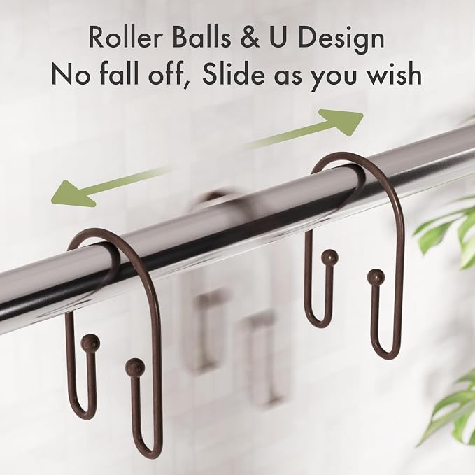 AmazerBath Shower Curtain Hooks, Simple Bronze Double Shower Curtain Hooks Rust - Image 5