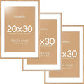 Homeforia 20x30 Picture Frame Wood, High End Natural Oak 20 x 30 Frame with Mat 16 by 24, 20x30 Light Wooden Poster Frames Matted to 16x24 Photo, 30by20 Large Frame, Tempered Glass, Wall Kit, Set of 3