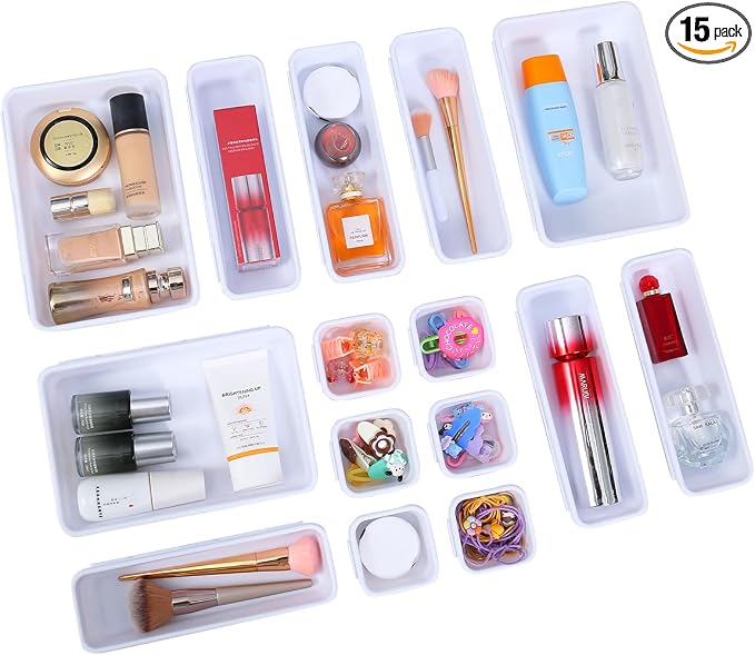 Kutesna 15PCS Interlocking Drawer Organizer, Plastic Desk Organizer Set | by Kutesna