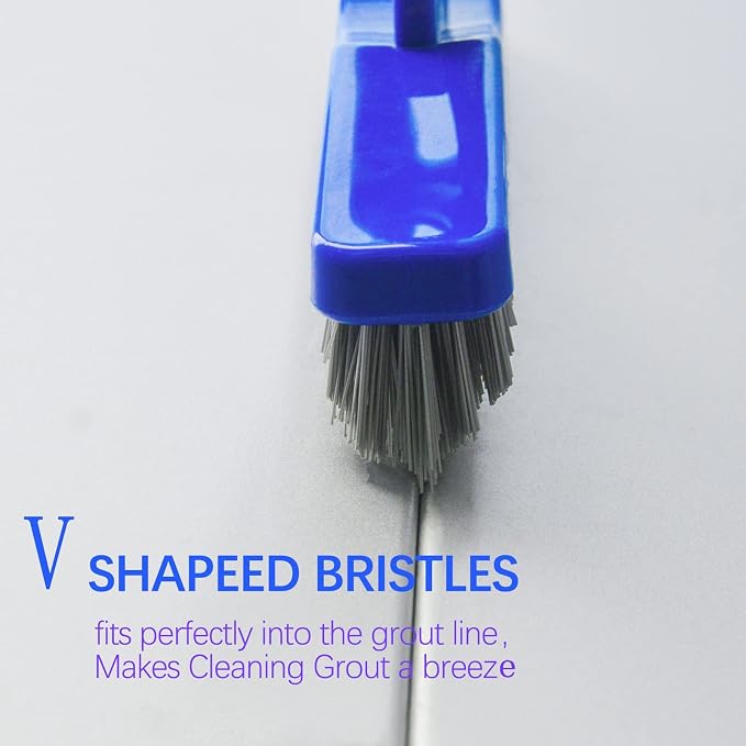 Grout Brush with Long Adjustable Handle, Swivel Scrub Brush, V-Shape Grout Line - Image 2