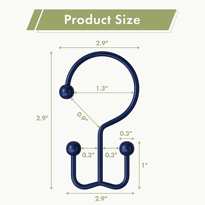 Amazer Navy Blue Shower Curtain Hooks, Rust-Resistant Metal Shower Hooks Shower - Image 2