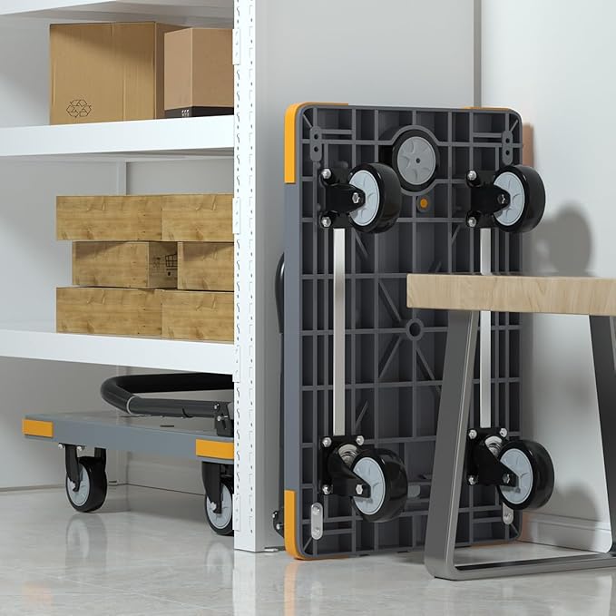 WUD Push Cart, Folding Mobile Platform Trolley,Thickened and Reinforced, 360° Swivel Wheels,28.3 “L x 18.9 ”W, 440 lb. Grey Dolly cart with Wheels