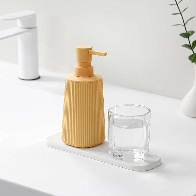 YAUKPH Small Soap Dispenser for Bathroom and Kitchen Matte Yellow | Modern - Image 2