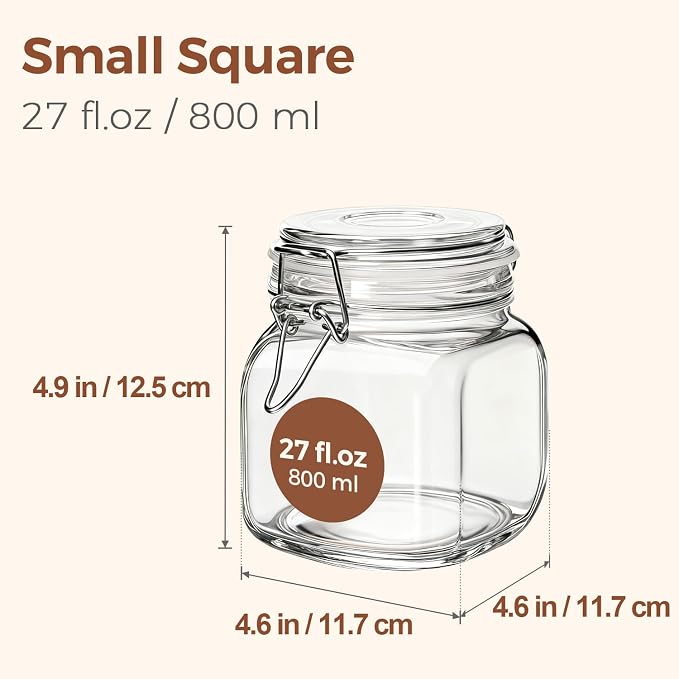 ComSaf Square Glass Pickling Jars 27 oz 6 Pack - Image 2