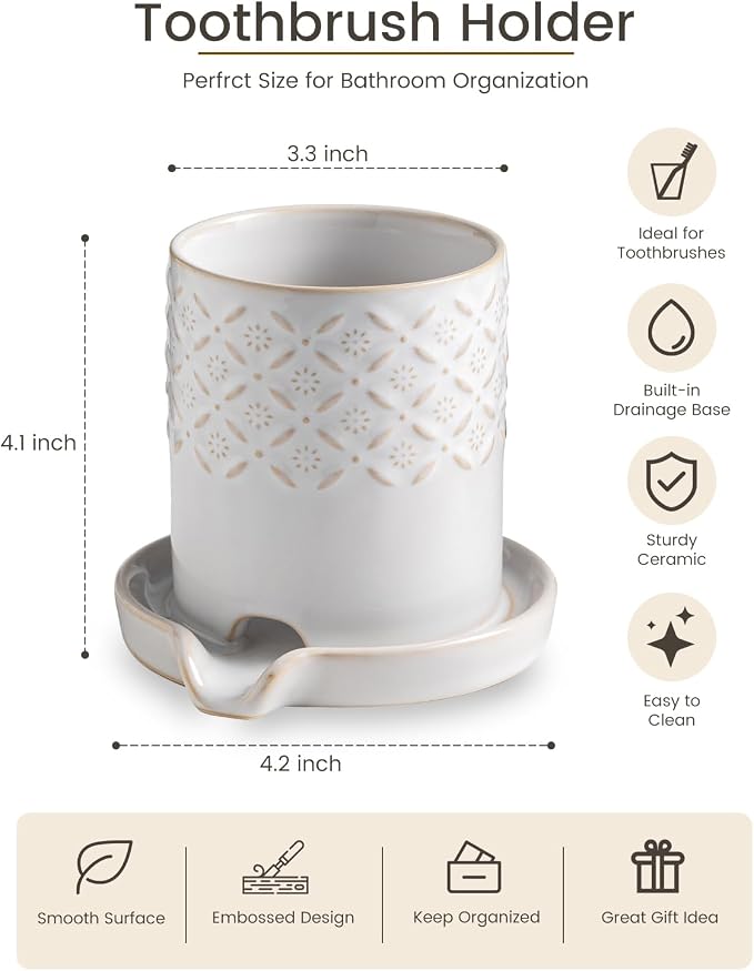 Zoeeker Toothbrush Holders for Bathrooms, Ceramic Toothbrush Holder Set | - Image 2