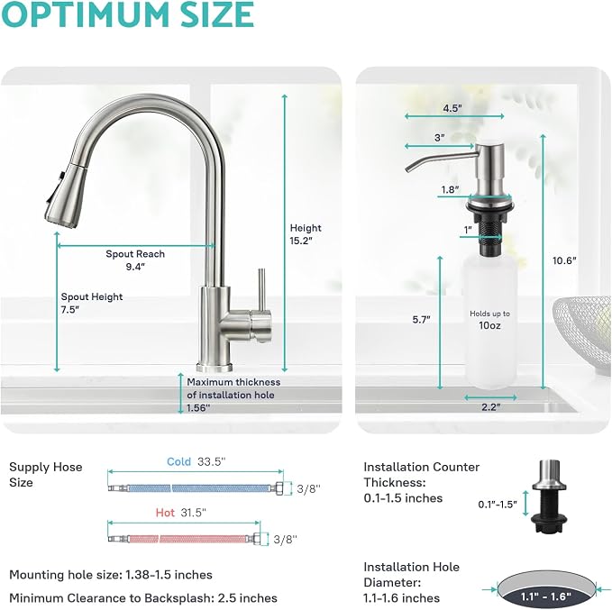 Kitchen Sink Faucet with Soap Dispenser, 3 Modes Kitchen Faucet with Pull Down - Image 4