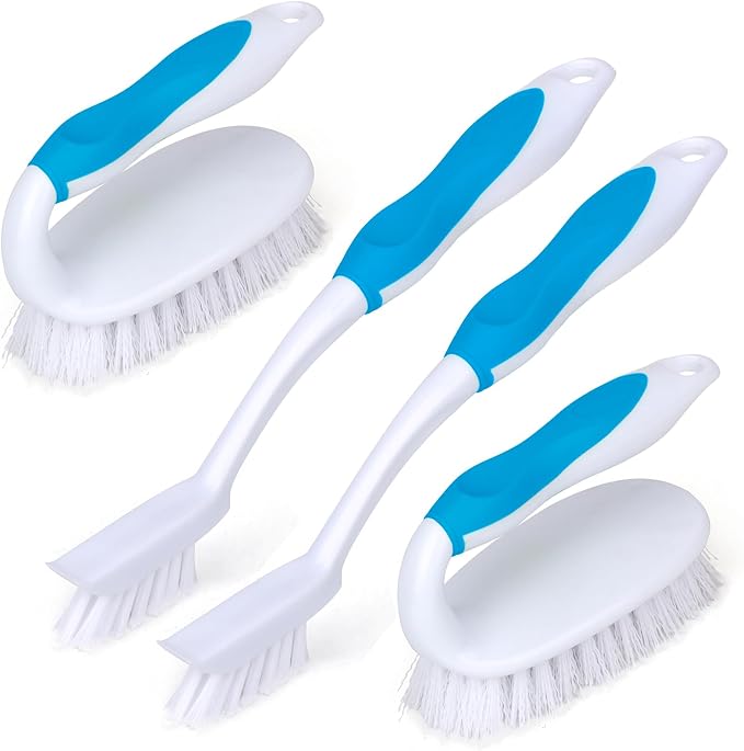 Scrub Brush Set, 4 Pack Deep Cleaning Brush Kit, 2 Tile & Grout Brush by HileSwan